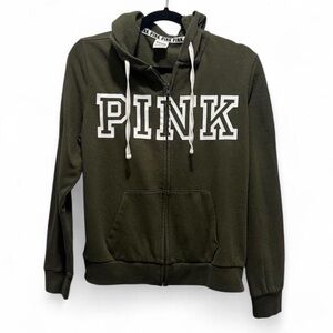 Victoria's Secret PINK Olive Green Hoodie with White Trim